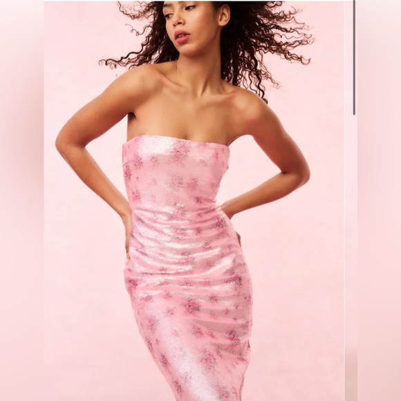 LoveShackFancy Stasia Sequin Dress Pink Strapless Evening Cocktail Party Sz 8 - Picture 2 of 7
